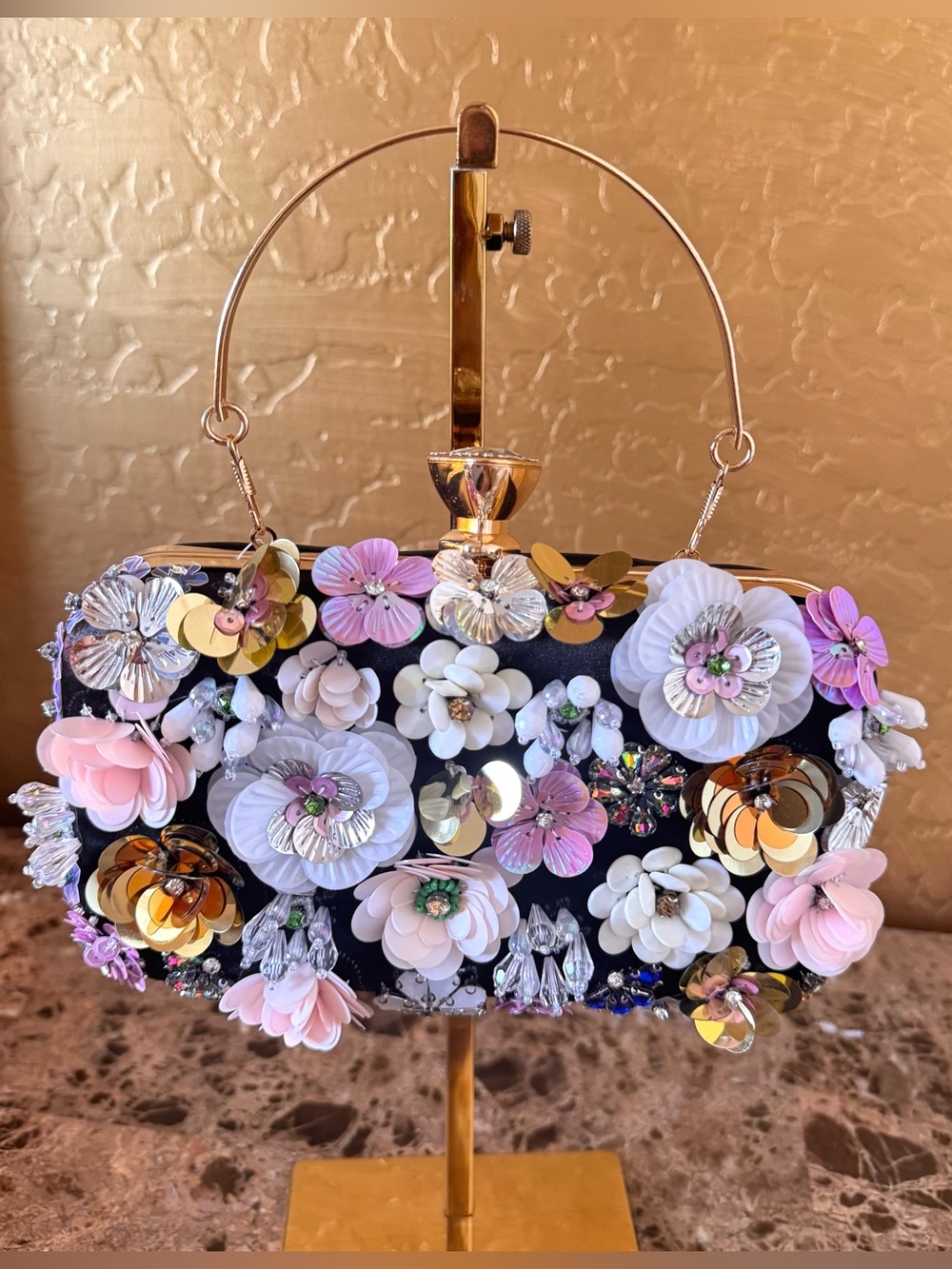 Choice of bebe Embellished Floral Clutch Bag - Pink or Black NWT - Picture 4 of 15